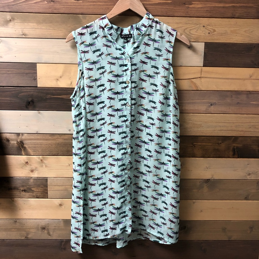 Long Tunic Plum Brand Mint Green Dragonfly Print